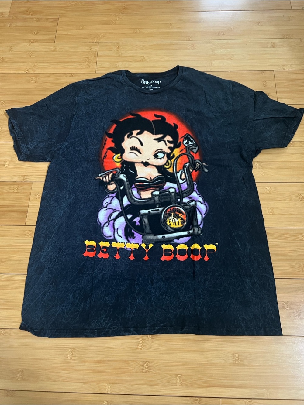 Betty Boop Biker T Shirt 1X Black Mineral Acid Wash Motorcycle Fleischer 2023